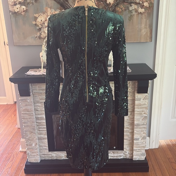 Boston Proper Alexia Admor $189 green velvet sequins long sleeve holiday dress 2 - Picture 6 of 10